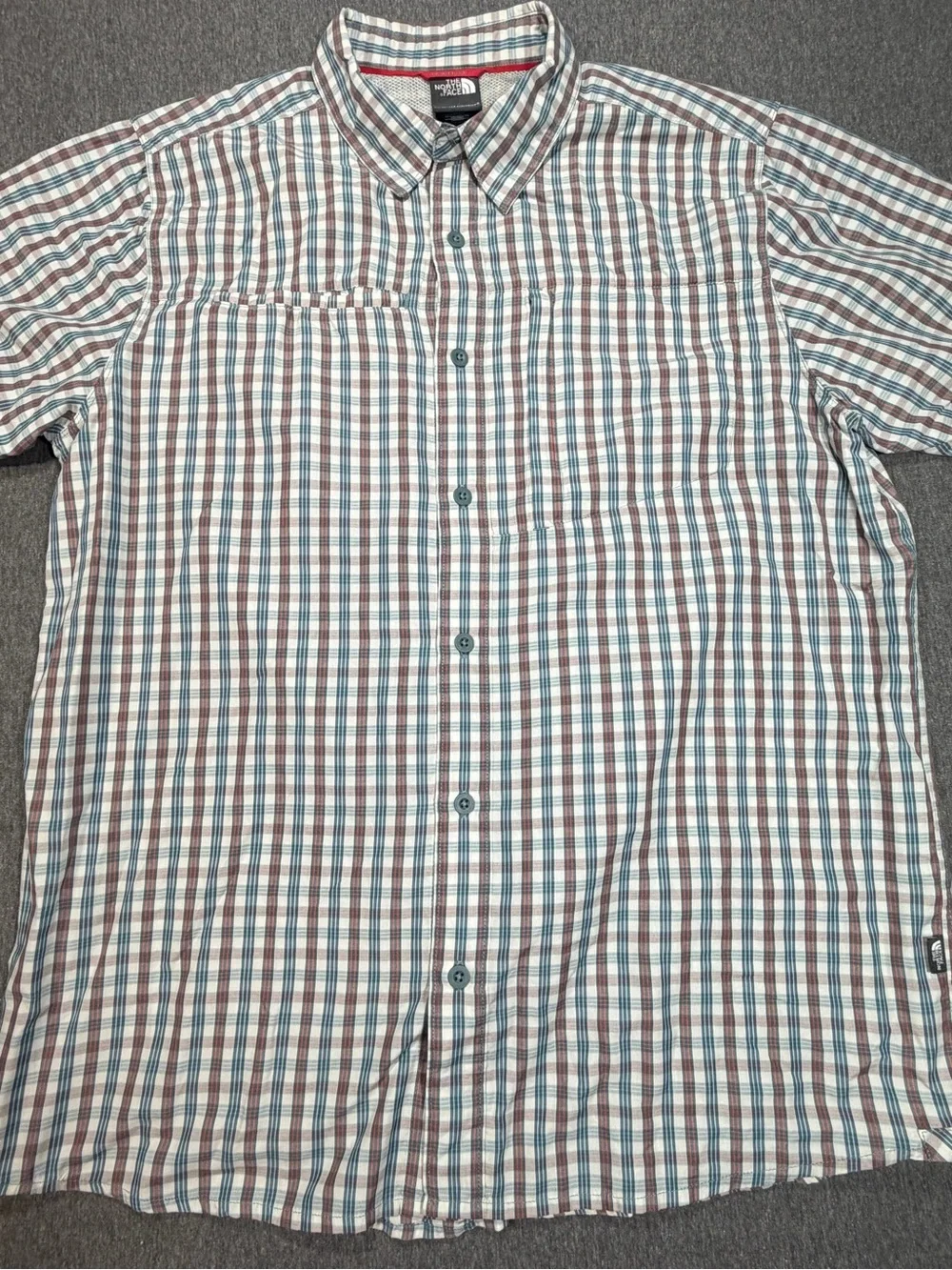 North Face Short Sleeve Button Up Shirt Nylon Woven Performance Mens Large Plaid